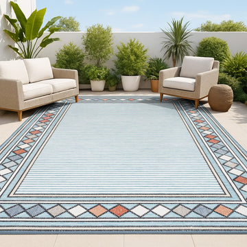 Sebastian High-low Modern Diamond Border Indoor/Outdoor Area Rug
